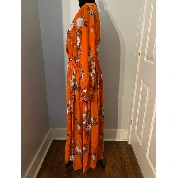 Orange Floral, V-Neck Maxi Dress - Picture 11 of 14